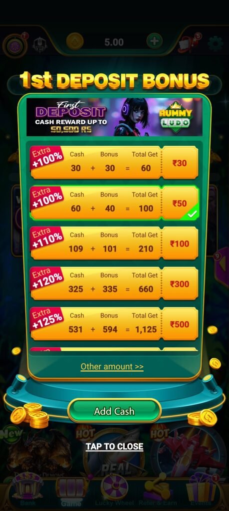 Que- How to ADD and withdra money option in Rummy Ludo App?